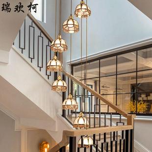 美式黄铜复式楼梯吊灯长吊灯简约欧式楼梯灯 别墅楼梯间loft公寓