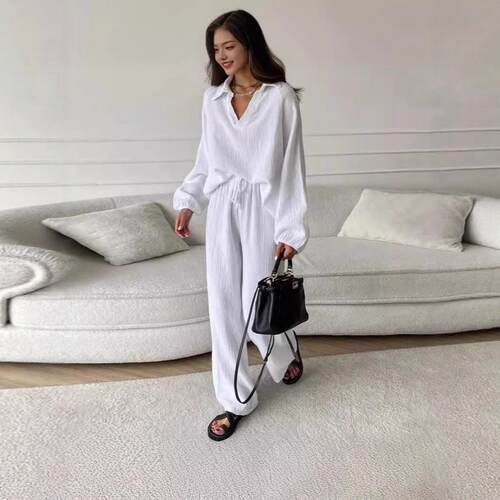 Set of cardigans, long sleeved tops, pockets, wide leg