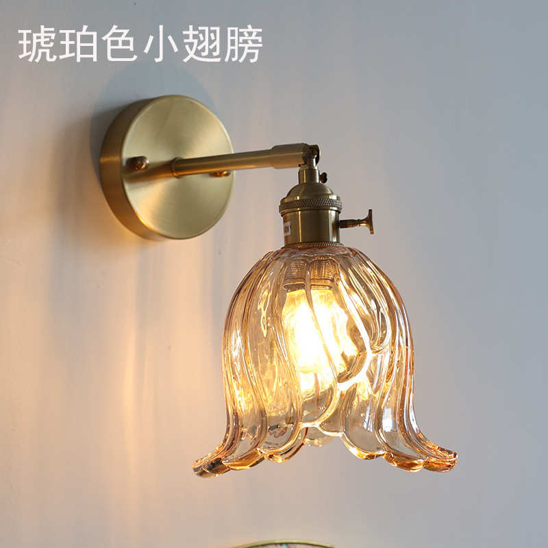 玻璃壁灯彩色小壁灯加厚玻璃灯绿色琥珀透明小翅膀羽毛玻璃灯