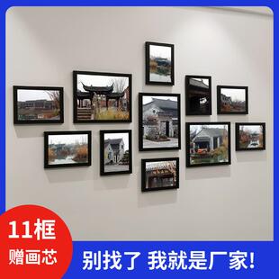 一把手创意客厅照片墙照片墙免打孔相框苏北九龙口淮剧小镇风景画