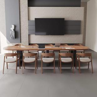 现代简约椭圆形会议桌实木长桌大桌工作台洽谈桌椅组合2025经典