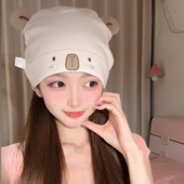 月子发带夏季 薄款 简约产妇防风吸汗护额头巾可爱熊猫大头围束发带