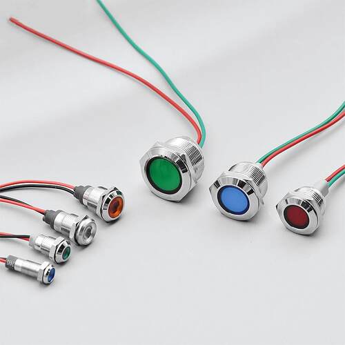 带线小型LED金属指示灯 双色 三色信号灯电源工作指示灯6V 12V24V