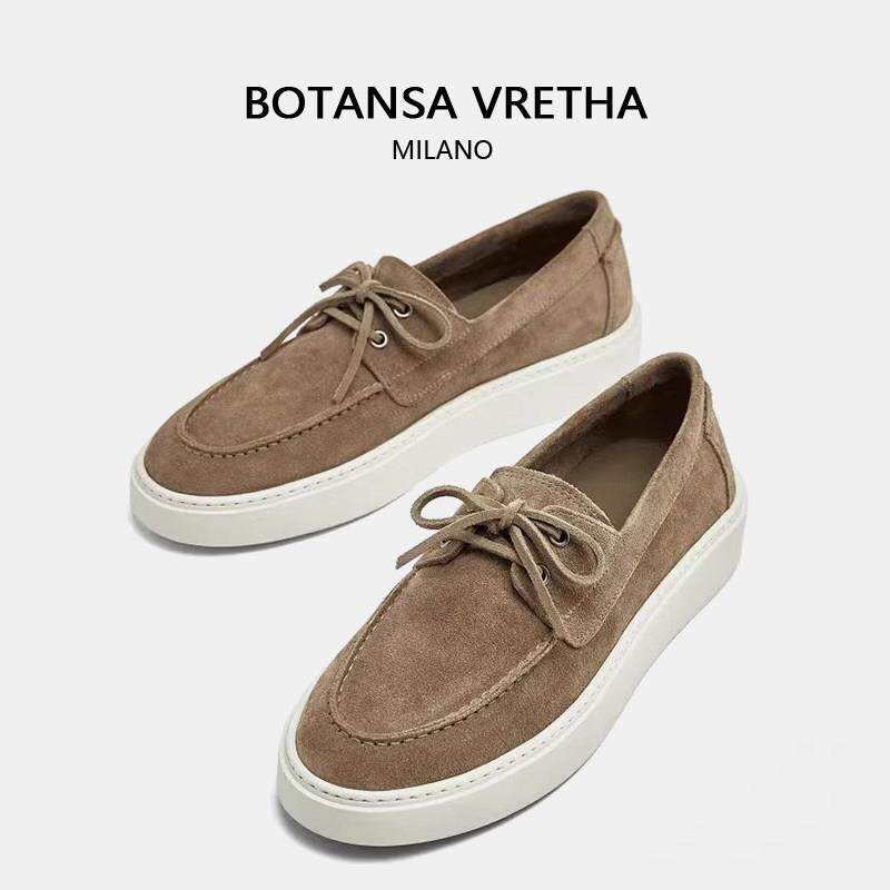意大利BOTANSA VRETHA&BV春秋季平底系带乐福鞋男绒面牛皮豆豆鞋
