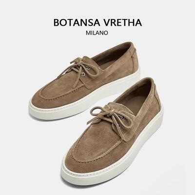 意大利BOTANSA VRETHA&BV春秋季平底系带乐福鞋男绒面牛皮豆豆鞋