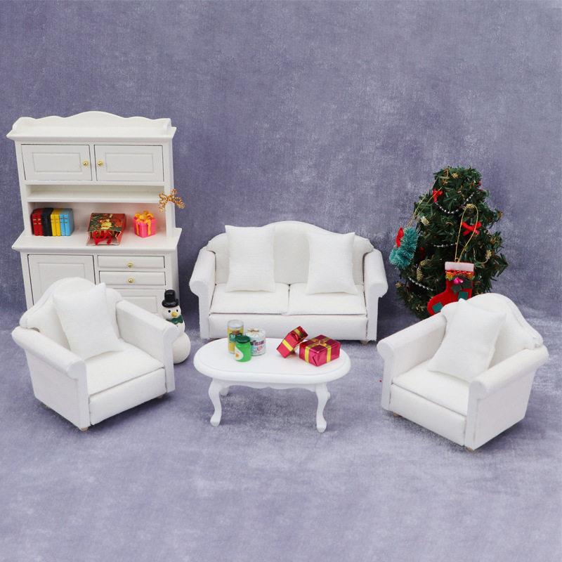 1:12娃娃屋dollhouse迷你家具模型ob11家具欧式简约白色沙发摆件