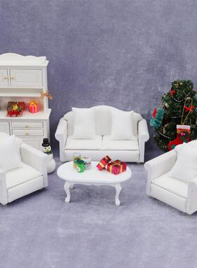 1:12娃娃屋dollhouse迷你家具模型ob11家具欧式简约白色沙发摆件