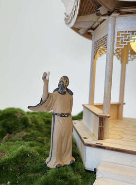 新中式实木古建筑模型亭子造景悬挂镜像吊饰样板房摆件迎客松吊饰