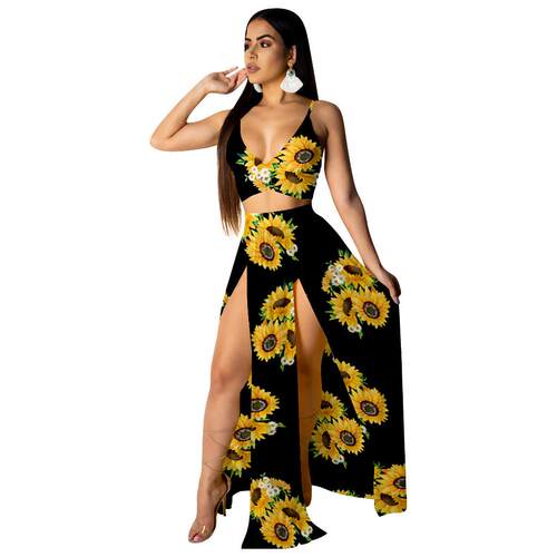 Printed camisole top and long skirt set