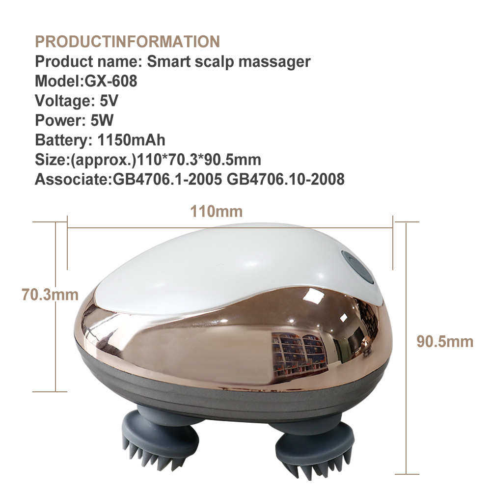 头部按摩器头疗解压穴位电动经络刷防水揉捏手持式头皮按摩仪