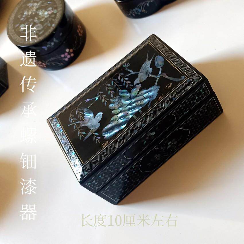 贝壳镶嵌鹅蛋型饰心贝形漆盒非遗传承螺桃钿漆器品盒镶首饰QBI收