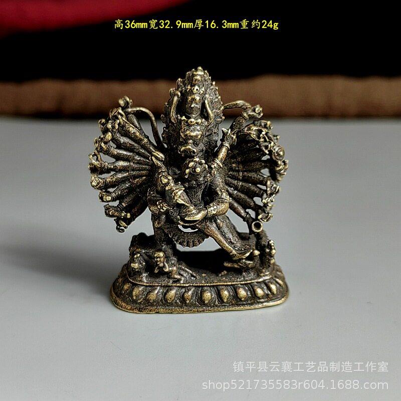 西藏黄铜金刚大威德佛像摆件黄铜做旧五股金刚杵财神小号千手佛像