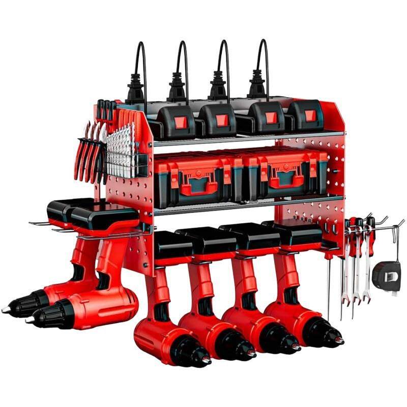 电动工具收纳盒,6 个钻头支架壁挂式,3 层车库工具收纳盒重型支架