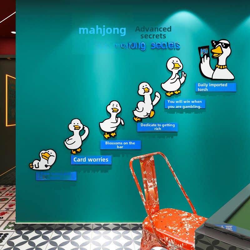 网红麻将厅棋牌室装饰画文化墙贴娱乐标语楼梯布局3D立体壁纸不干