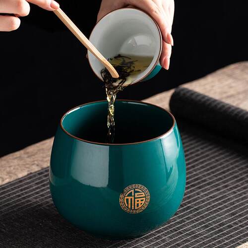 金福孔雀绿茶渣缸家用办公室功夫泡茶台小茶盂废水缸茶道配件