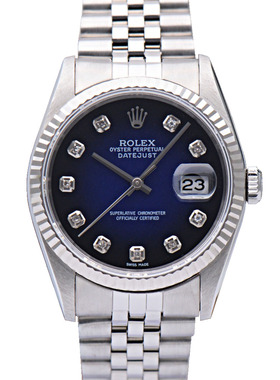 [9.8新]劳力士日志型渐变蓝后镶钻自动机械男表16234