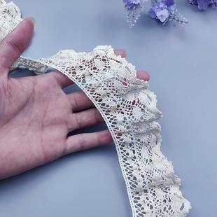 棉线弹力花边蕾丝辅料厂家裙边袖 口4公分刺绣木耳褶皱花边