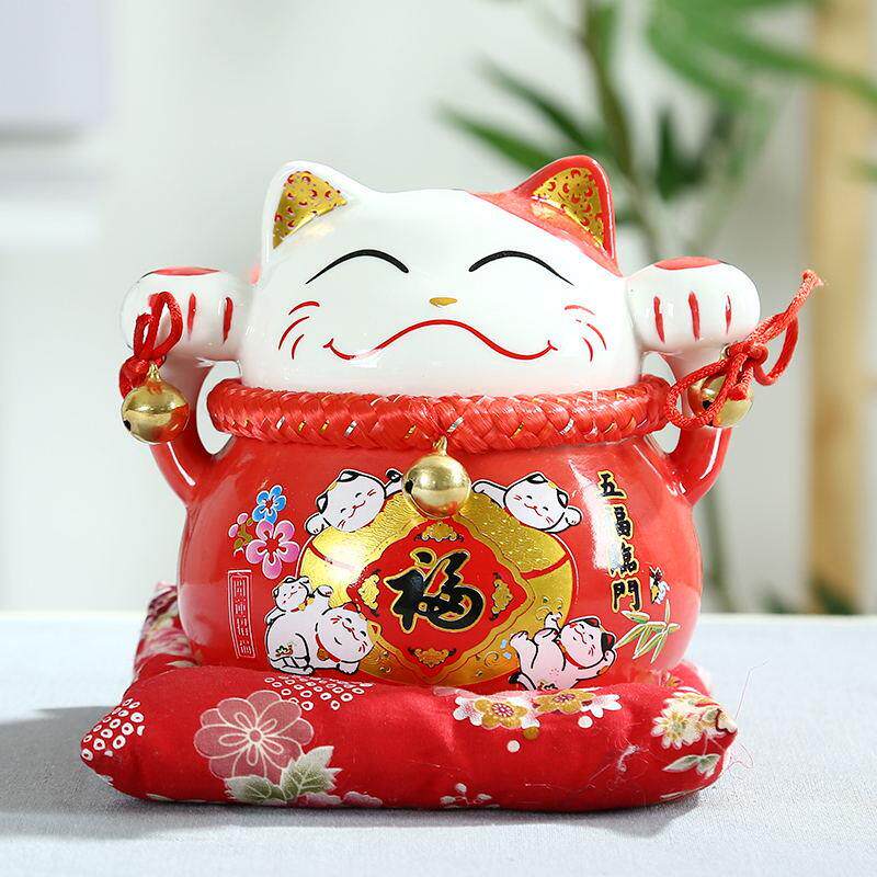 厂家直销陶瓷招财猫储蓄罐炫彩红摆件开业中号结婚招财猫创意礼品