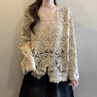 胖mm独好看罩衫 大码 上衣0317z1 外套女2026新款 春夏V领针织开衫