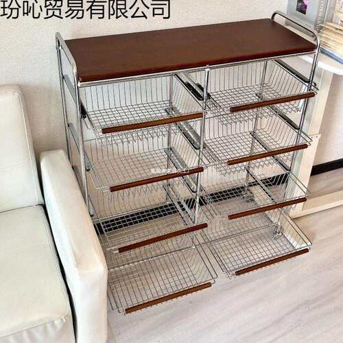 中古小推车置物架可移动多功能整理筐榉木家用落地多层收纳储物架