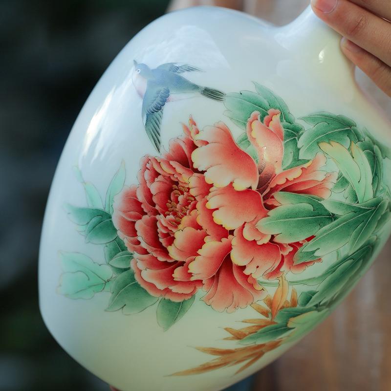 化陶瓷【德花瓶件摆花开富贵手绘亮】中OTZ式家光居饰品客厅电视