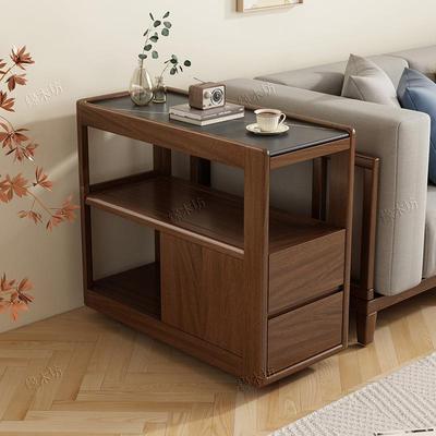 源头实木沙发边柜侧柜带轮可移动小茶桌家用客厅现代简约岩板轻奢