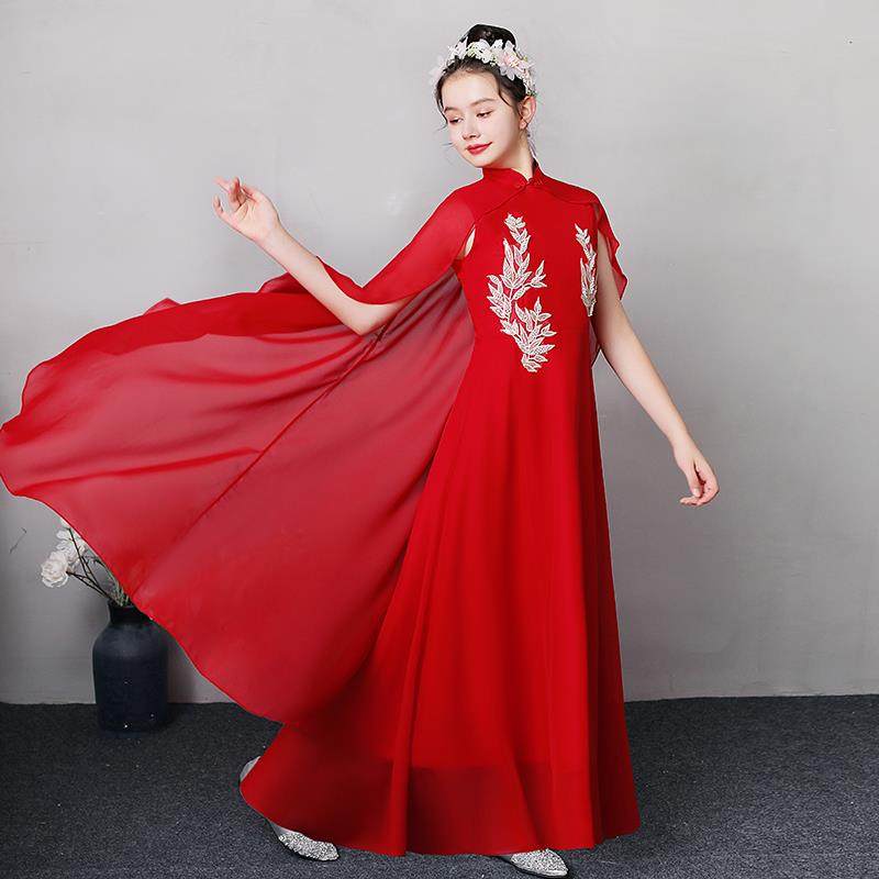 高档古筝演出服汉服儿演童古典舞出服逸舞蹈装女飘童表演服幼服儿