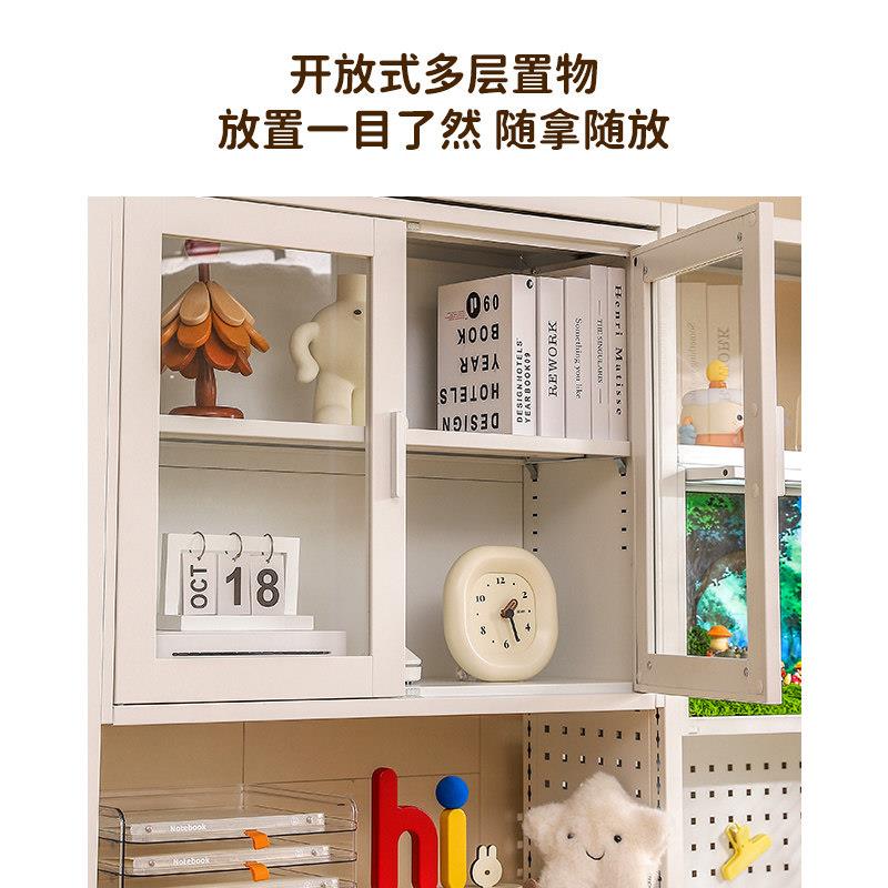 豫正地带玻璃门书钢制柜图墙书馆半玻对开书架一体整落家用储物展