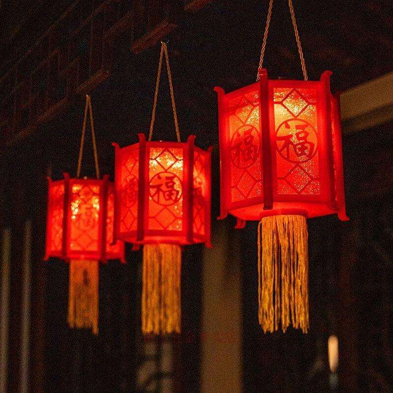 太阳能六角灯笼户外 防水新年元宵春节大门中国风吊灯室外led宫灯