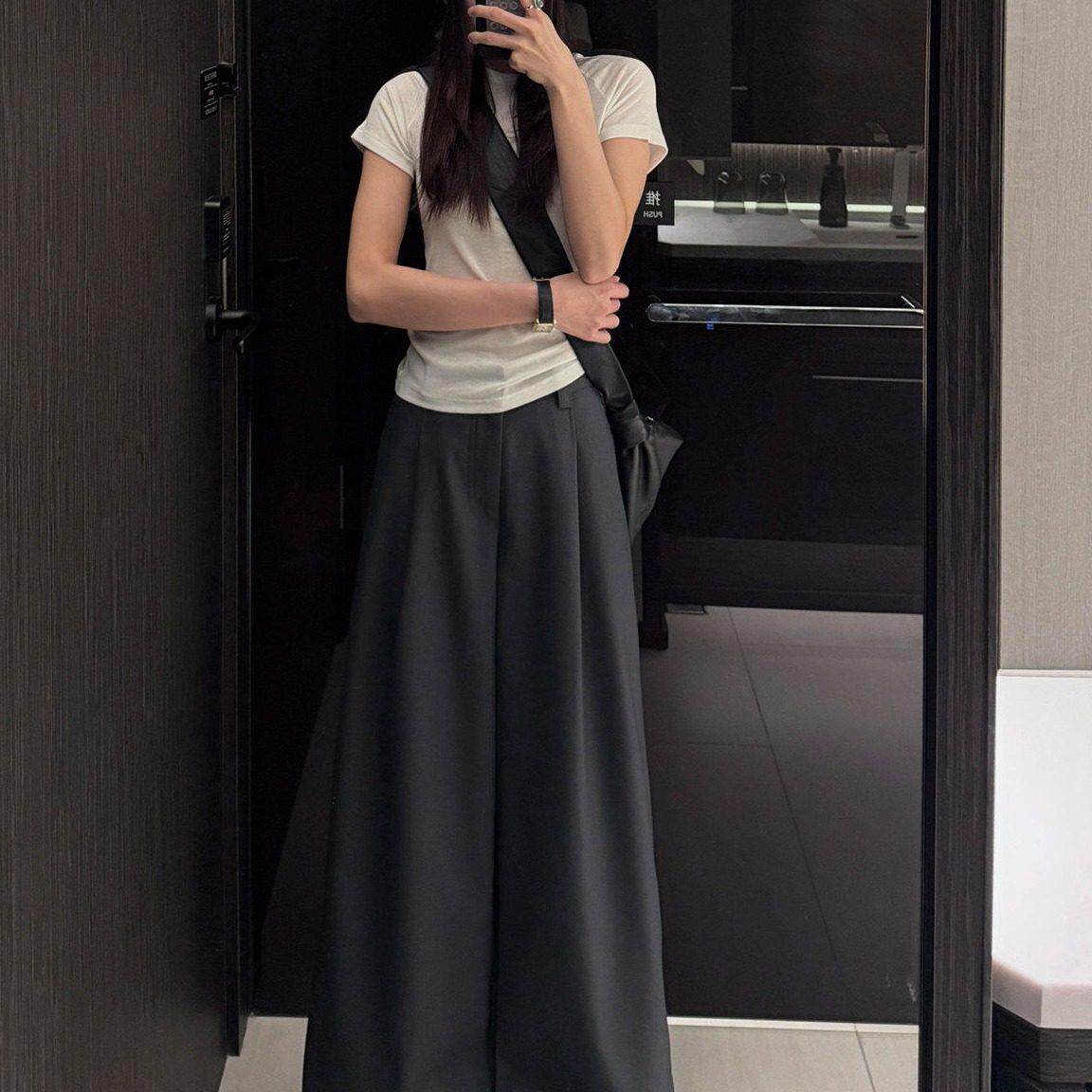 法式Rixo Kelly灰色西装裤女春夏高腰宽松慵懒高级垂感拖地阔腿裤