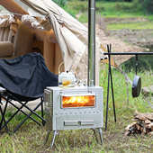 新品 不锈钢多功能烤炉野营取暖柴火炉批发 户外取暖烤箱柴火炉