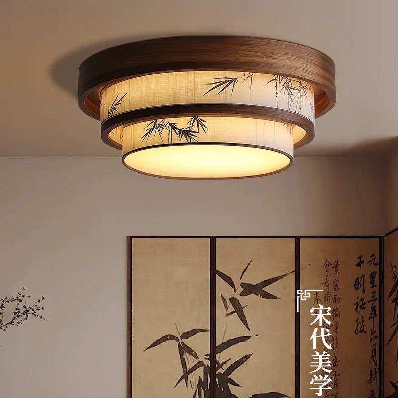 多层蛋糕设计新中式宋代美学圆形竹叶山水绘画客厅书房高级吸顶灯
