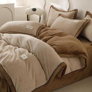 正品冬季加厚牛奶丝绒三床四件套珊双面瑚绒被套兔子法兰绒衬单里