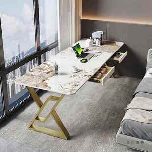 岩板长条桌靠墙窄书桌40cm宽双人阳台窄条桌床边工作台办公电脑桌