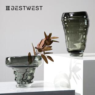 高档轻奢螺旋纹水培玻璃大花瓶摆件展厅设计师软装 花器 west Best