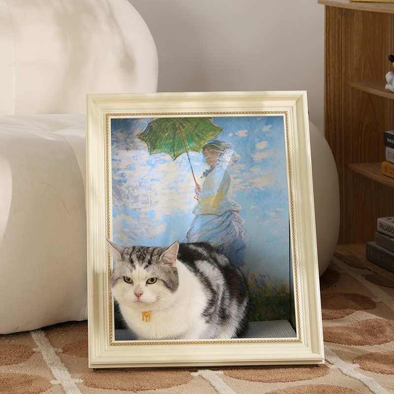 麦崽宠物 猫窝猫抓板四季通用油画相框猫窝加猫抓板 猫窝简约白色