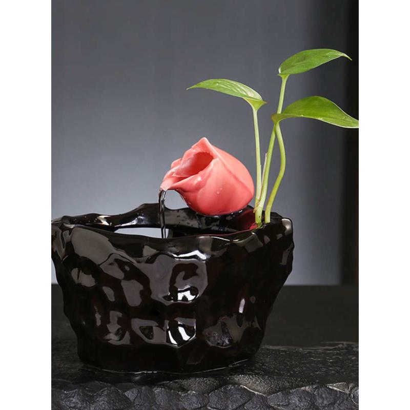 创意陶瓷流水循环鱼缸摆件喷泉流水生财办公室桌面加湿器猫咪饮水