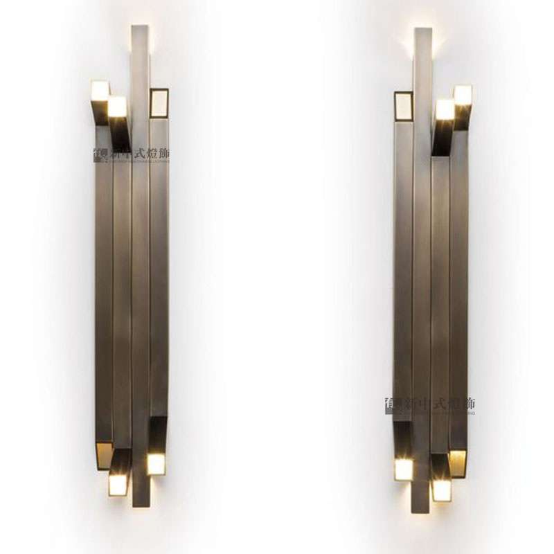 美式工业风古铜色拉丝做旧壁灯会所茶楼装饰方管艺术样板房壁灯具