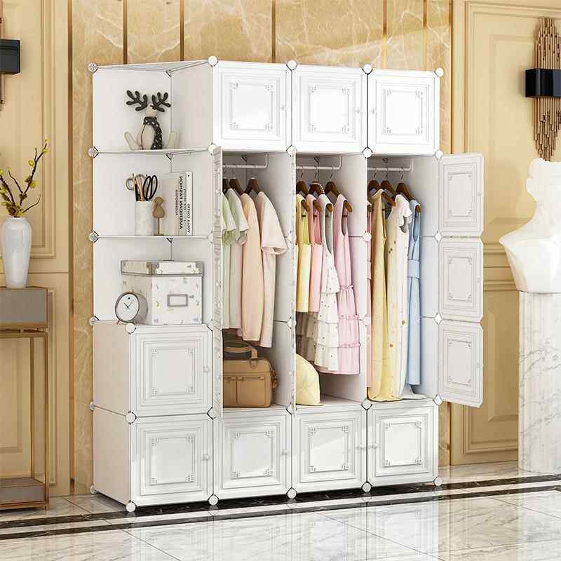 儿童衣柜简易实木组装衣橱现代简约钢管加粗加固小号收纳架大柜子