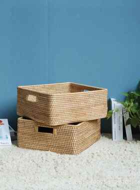 越南秋藤备手工织编藤编家居收YJH纳筐手提储物箱置物篮后箱收纳