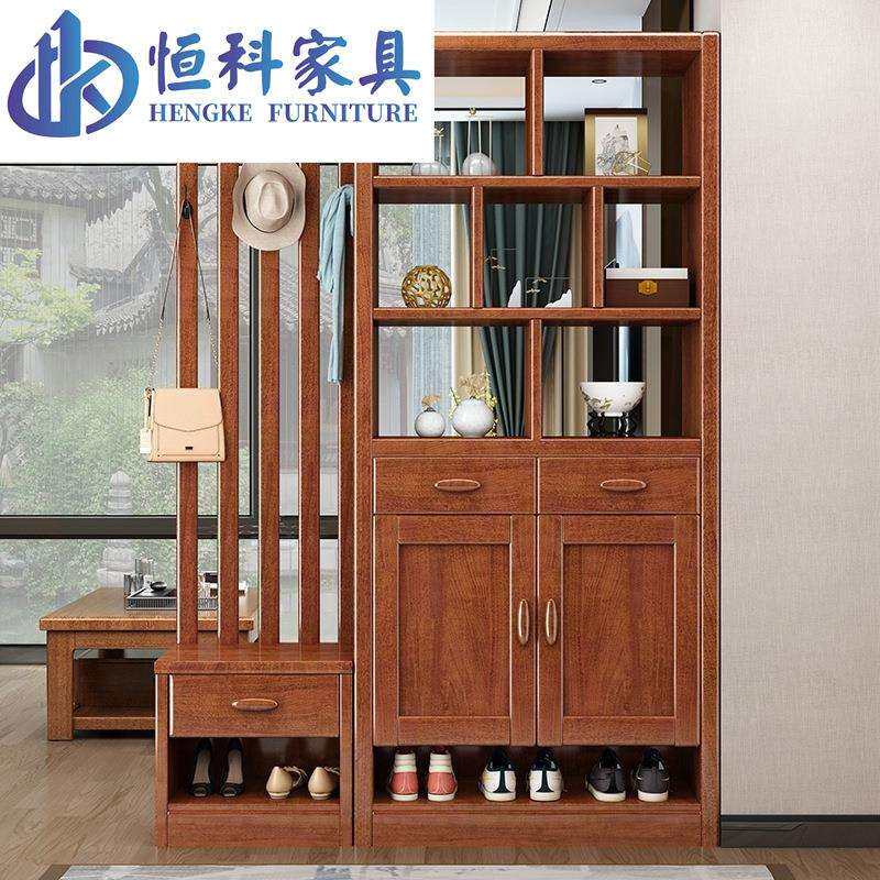 胡桃木入户隔断柜玄关柜组合双面实木酒柜靠墙实木进门间厅柜