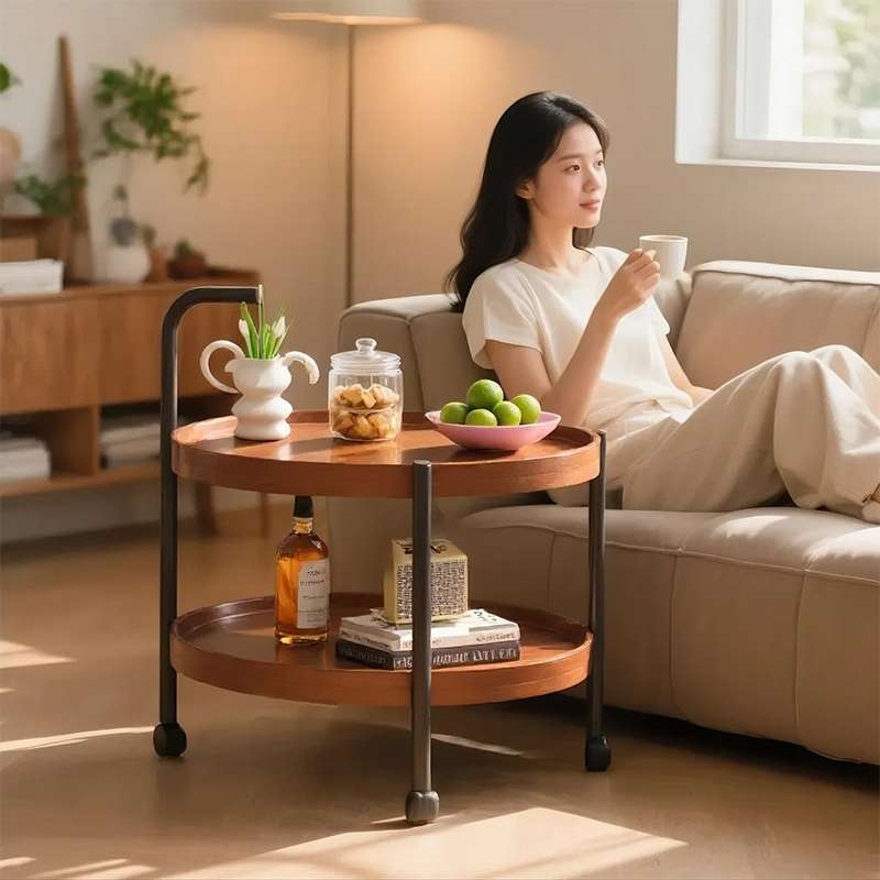 可移动茶几家用客厅沙发边几新款中古小推车零食置物架卧室床头柜