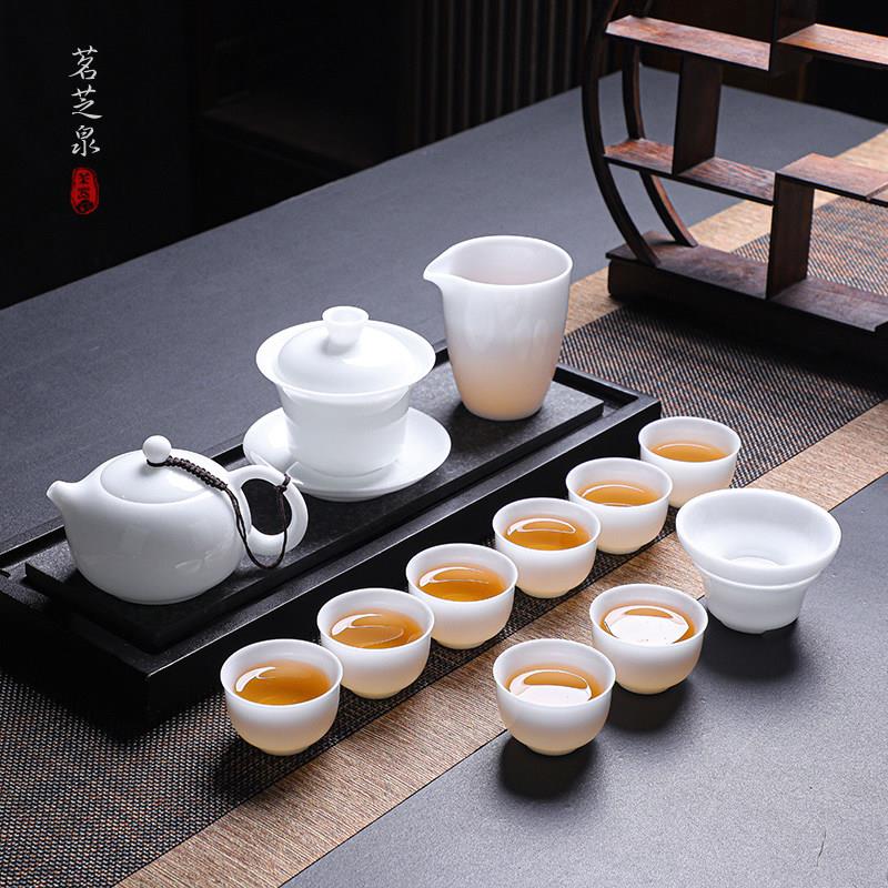 高档冰种羊脂玉瓷茶具套组办公室会客轻奢白瓷泡茶壶盖碗礼品定制