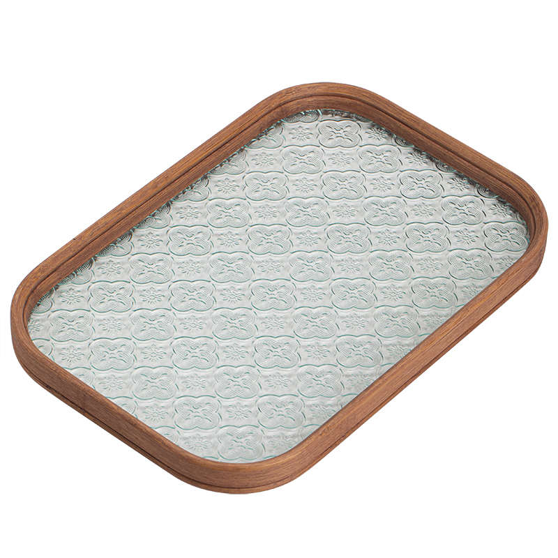 海棠花玻璃托盘小型竹制茶盘中式家用简约茶点盘茶具杯子收纳餐盘