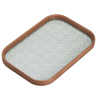 复古海棠花玻璃托盘长方形茶盘家用茶点心盘水果盘放茶杯水杯托盘