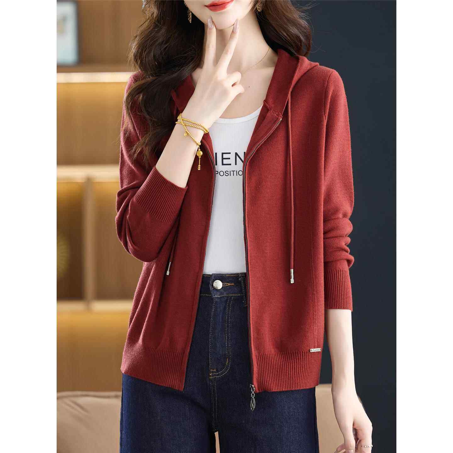 连帽拉炼卫衣开衫外套女春秋款大码宽松休闲针织衫夹克外搭棒球服