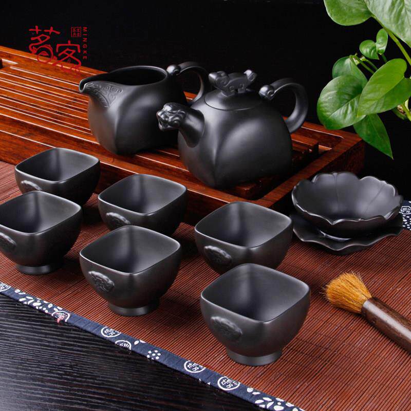 紫砂茶具套装紫砂壶功夫家用客厅整套中式覆古宜兴黑泥茶壶礼盒