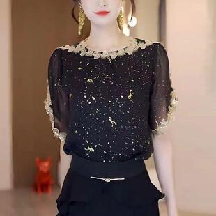 short sleeved other Lace tops pullover thin collar