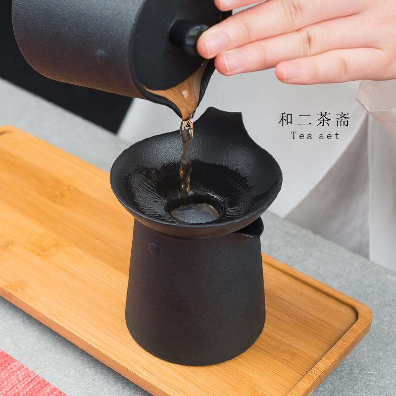公道杯茶漏一体套装陶瓷黑陶简约日式带过滤网茶滤茶海分茶器套装