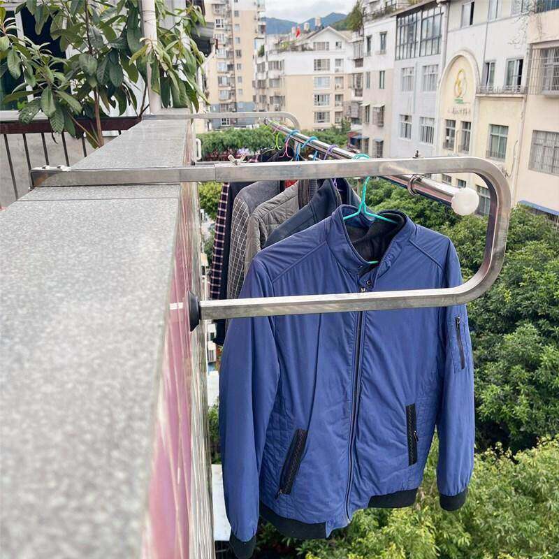 免打孔阳台栏杆137衣架窗子户晾衣窗外晾衣架晒被神晾器304杆不锈